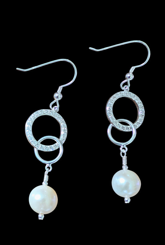 Pearl and Cubic Zirconia Earrings