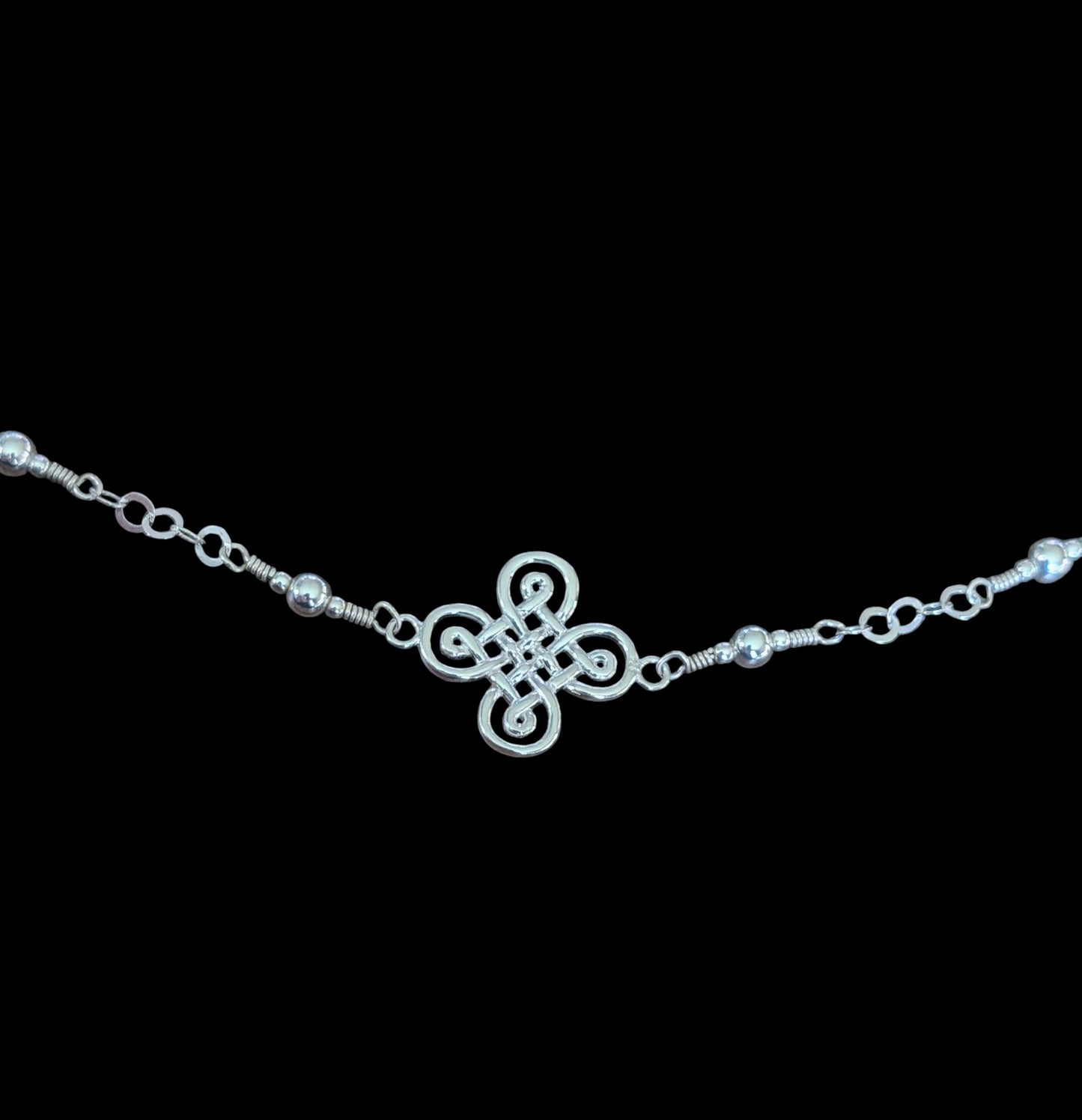 Sterling Silver Hand-connected Chain Necklace with a Celtic Cross