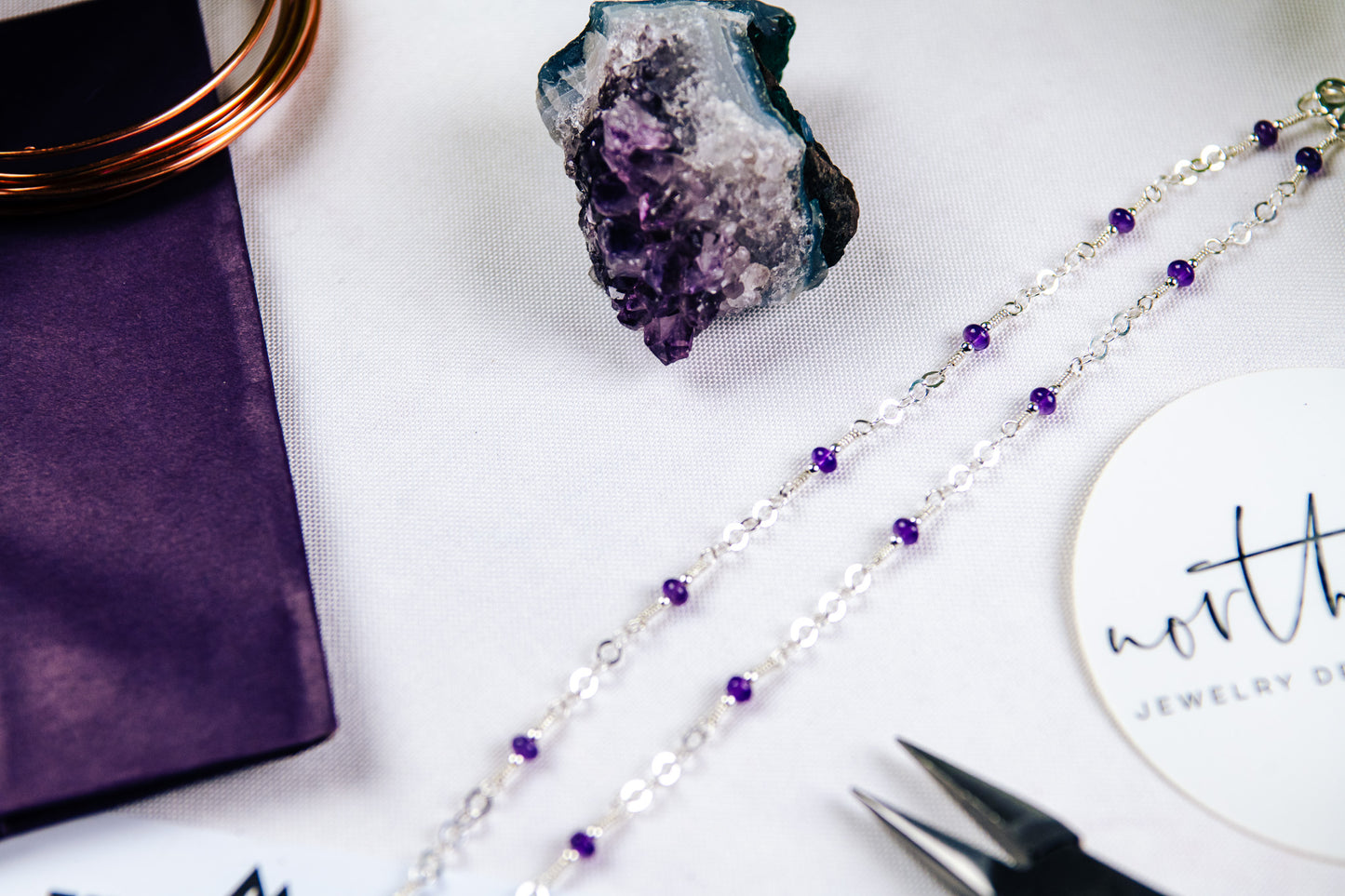 Amethyst and Sterling Silver Chain Necklace