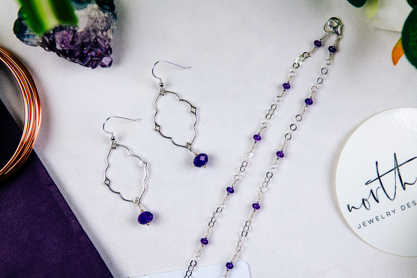 Amethyst and Sterling Silver Frame Earrings